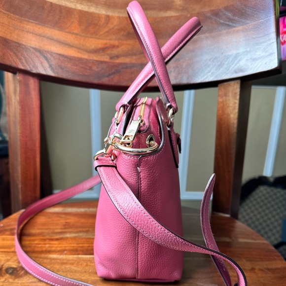 Coach Pebbled Leather Satchel Bag Purse in Rouge Mauve Pink with Gold Hardware - Picture 6 of 16